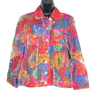 VINTAGE 1990s Y2K DRAPERS & DAMONS JACKET COLORFUL BURNOUT FABRIC FLOWERS PM EUC